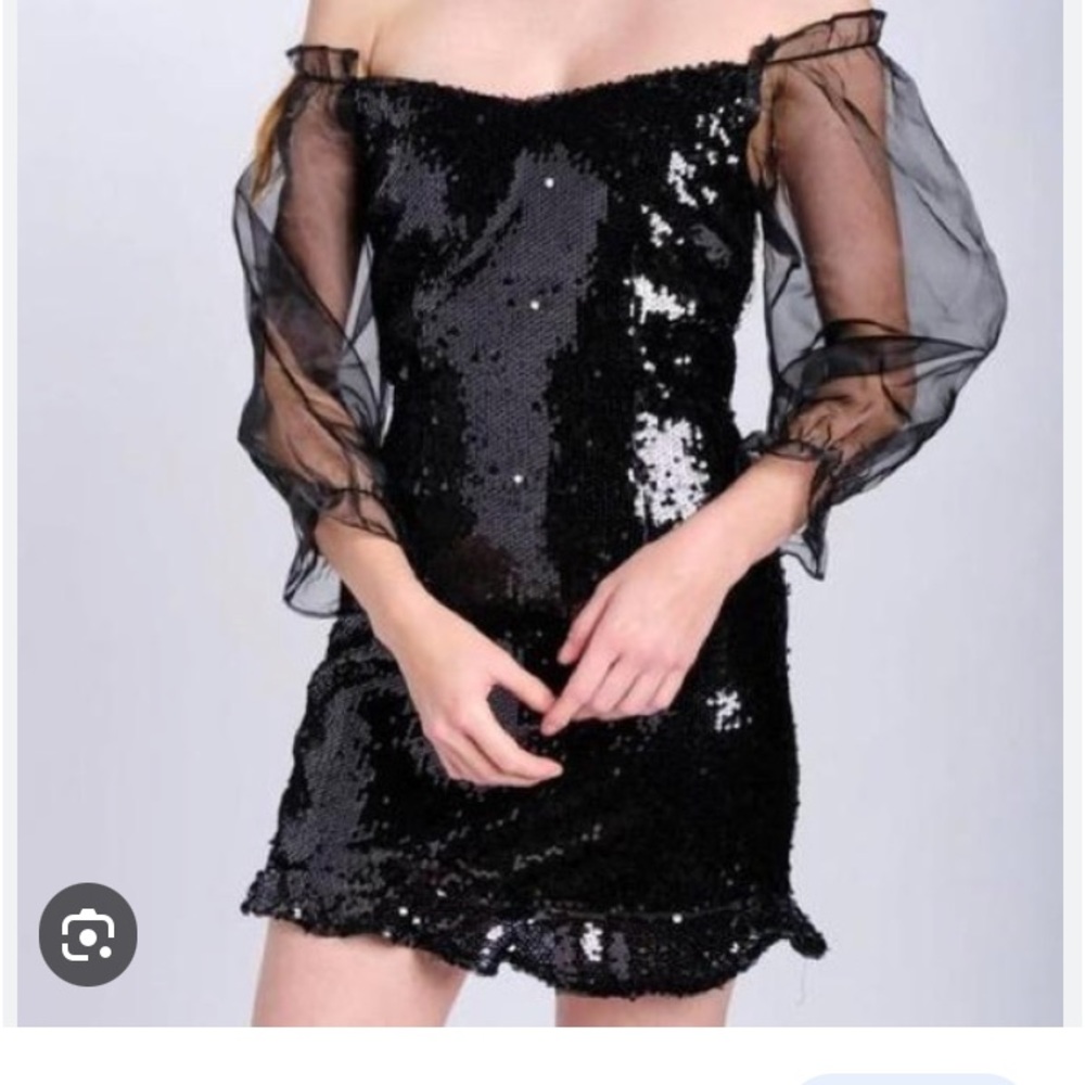 En Saison Emilie Black Sequin & Organza Mini Dress NWT Size Small